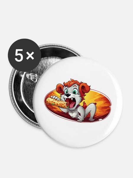 Feuerlicher Pizza-Hund - Buttons mittel 32 mm (5er Pack) - Weiß