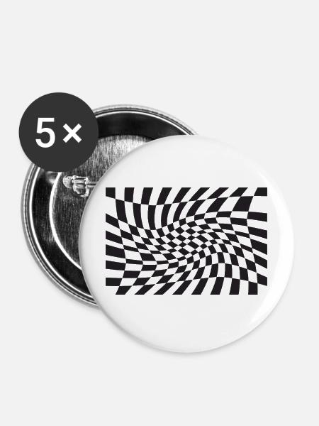 Warped Checker Optische Spirale - Buttons mittel 32 mm (5er Pack) - Weiß