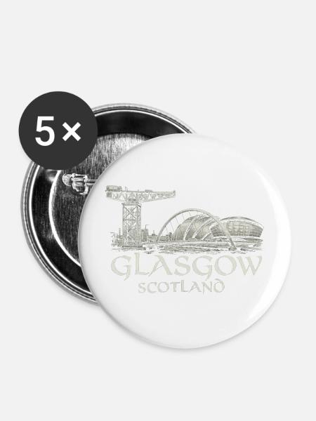 Glasgow Skyline-Emblem - Buttons mittel 32 mm (5er Pack) - Weiß