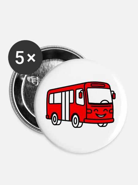 Bus-Cartoon - Buttons mittel 32 mm (5er Pack) - Weiß