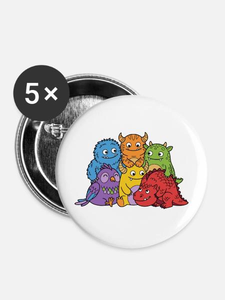 Niedliche Monster - Buttons mittel 32 mm (5er Pack) - Weiß