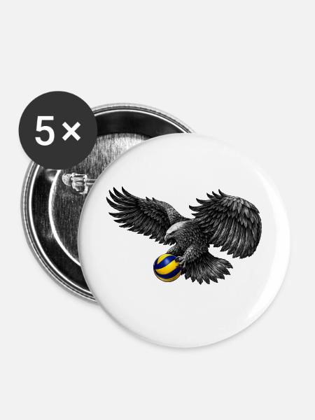 Adler mit Volleyball - Buttons mittel 32 mm (5er Pack) - Weiß