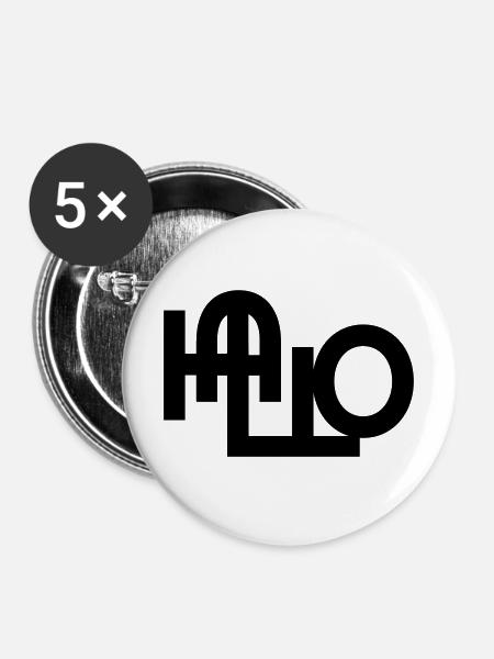 Hallo Begrüßung - Buttons mittel 32 mm (5er Pack) - Weiß