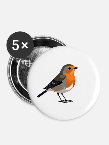 Rotkehlchen - Buttons mittel 32 mm (5er Pack) - Weiß