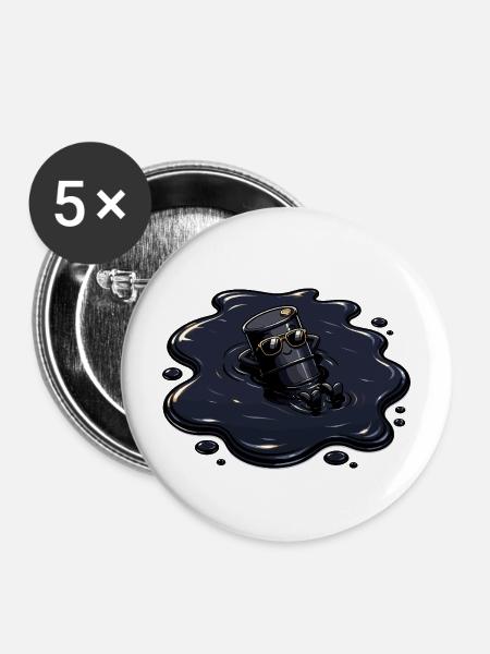 Ölfass in Öl Pfütze mit Sonnenbrille - Buttons mittel 32 mm (5er Pack) - Weiß