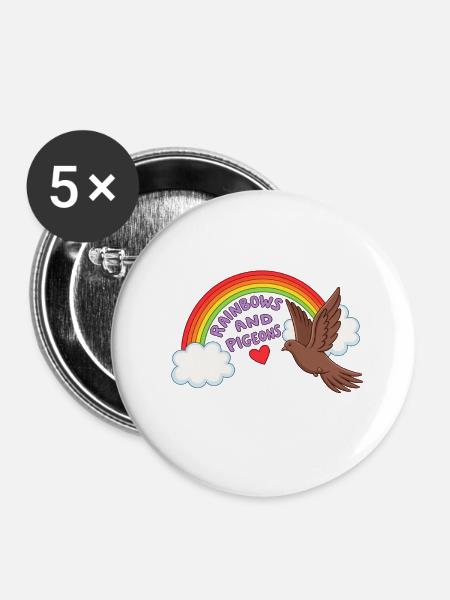 Regenbogentauben-Arc mit Herz - Buttons mittel 32 mm (5er Pack) - Weiß
