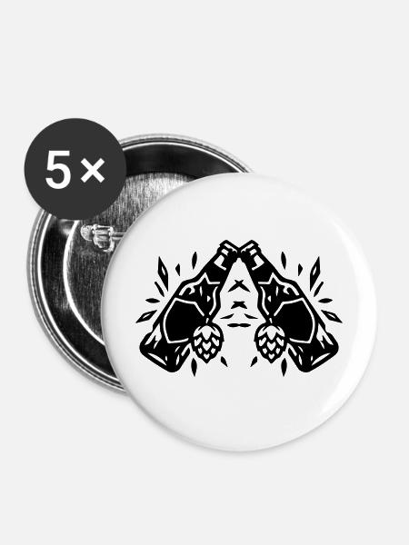 Bierflasche Bier Anstoßen Prost - Buttons mittel 32 mm (5er Pack) - Weiß