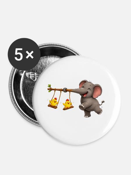 Elefant & Küken Swing-Abenteuer - Buttons mittel 32 mm (5er Pack) - Weiß