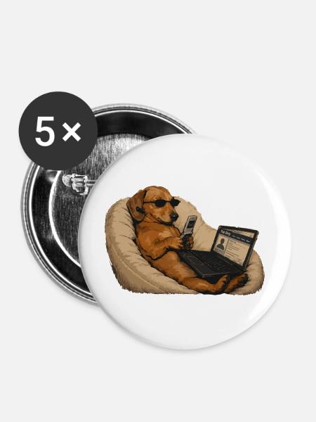 Hunde-Dackel-Laptop-Humor - Buttons mittel 32 mm (5er Pack) - Weiß