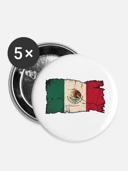 Mexikanische Flagge - Buttons mittel 32 mm (5er Pack) - Weiß