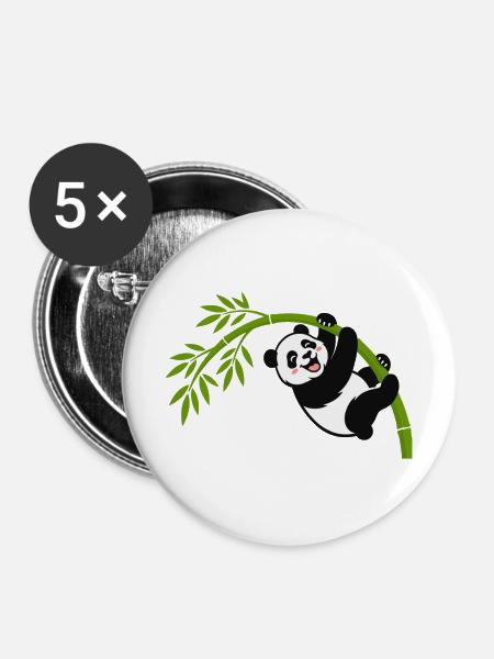 Panda hängt am Bambusbogen - Buttons mittel 32 mm (5er Pack) - Weiß