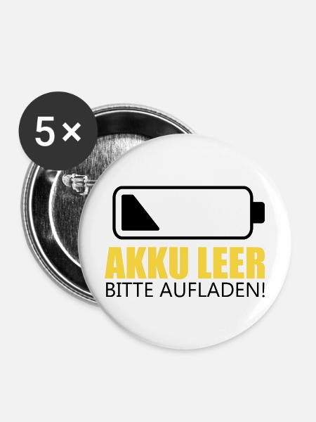 Akku leer , bitte Aufladen! - Buttons mittel 32 mm (5er Pack) - Weiß