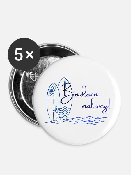Urlaubsmodus - Surfing - Buttons mittel 32 mm (5er Pack) - Weiß