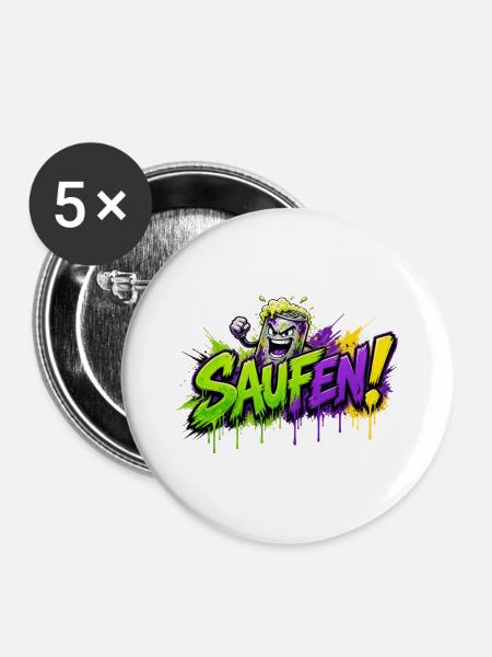 Saufen Neon Graffiti Bierkan - Buttons mittel 32 mm (5er Pack) - Weiß