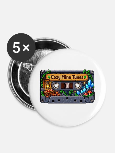 Gemütliche Minenklänge Kassette - Buttons mittel 32 mm (5er Pack) - Weiß
