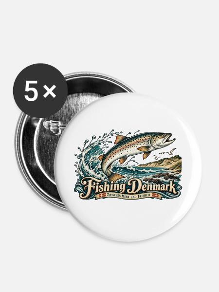 Angeln in Denmark Retro - Buttons mittel 32 mm (5er Pack) - Weiß