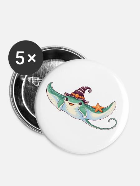 Mantarochen mit Muschelhexenhut - Buttons mittel 32 mm (5er Pack) - Weiß
