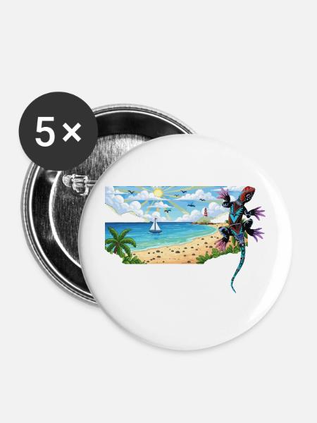 Eidechse - Buttons mittel 32 mm (5er Pack) - Weiß
