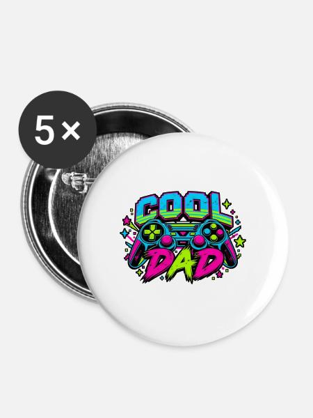 Retro Papa Neon Gaming - Buttons mittel 32 mm (5er Pack) - Weiß
