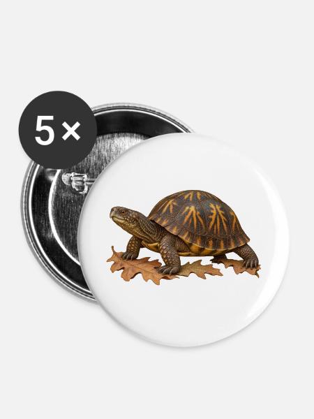 Östliche Boxschildkröte im Eichenlaubstreu - Buttons mittel 32 mm (5er Pack) - Weiß