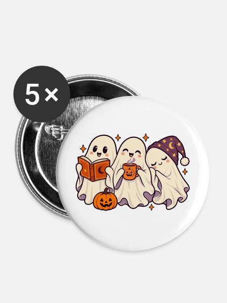 Geisterfreunde Halloween Teezeit - Buttons mittel 32 mm (5er Pack) - Weiß