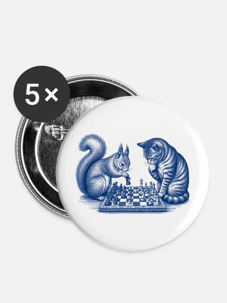 Eichhörnchen Katze Schach - Buttons mittel 32 mm (5er Pack) - Weiß