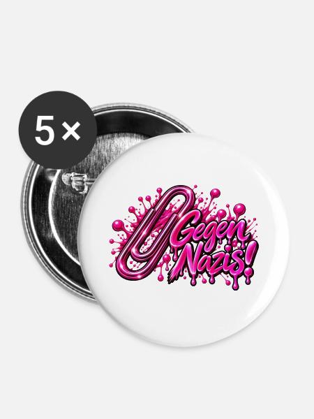 Gegen Rechts! 💗✊ - Buttons mittel 32 mm (5er Pack) - Weiß