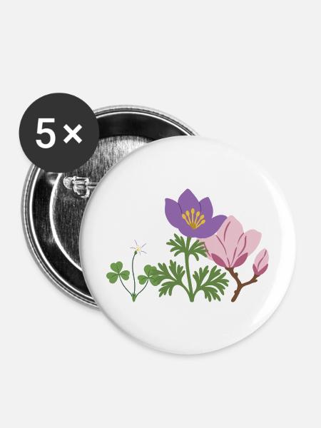 Blumen botanisch Pflanze Design - Buttons mittel 32 mm (5er Pack) - Weiß