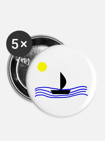 Mit dem Boot auf dem Meer - Buttons mittel 32 mm (5er Pack) - Weiß