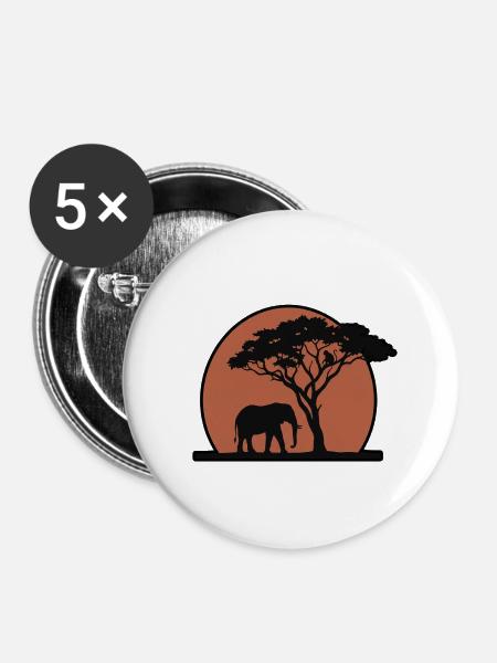 Afrika Elefant Sonnenuntergang - Buttons mittel 32 mm (5er Pack) - Weiß