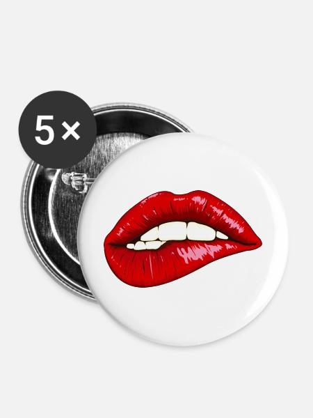 Ausdrucksstarke Lippen mit Glanz - Buttons mittel 32 mm (5er Pack) - Weiß