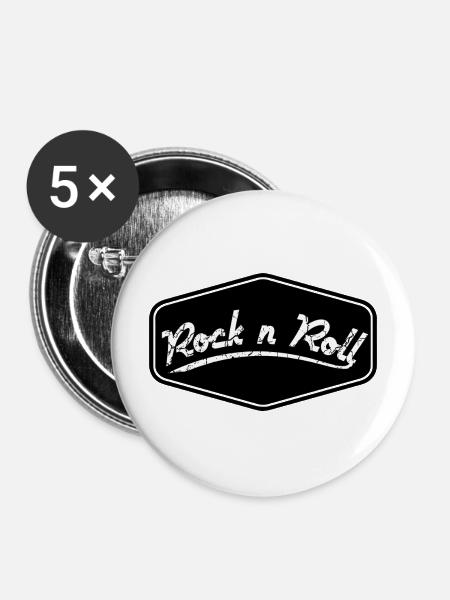 Rock n Roll Schild Shape - Buttons mittel 32 mm (5er Pack) - Weiß