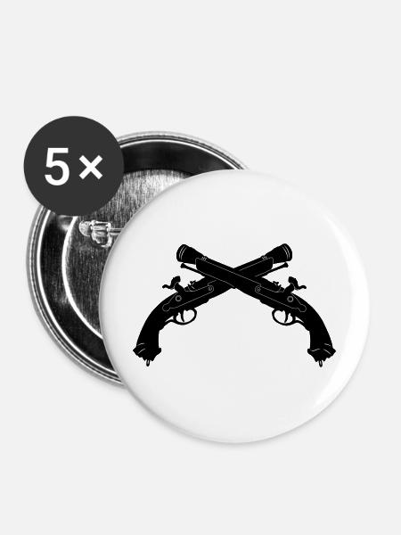 Piratenpistolen-Duell - Buttons mittel 32 mm (5er Pack) - Weiß