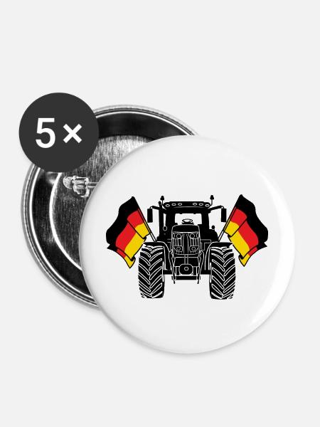 Traktor zwei Fahnen Deutschland - Buttons mittel 32 mm (5er Pack) - Weiß