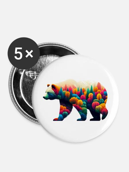 Bär - Buttons mittel 32 mm (5er Pack) - Weiß