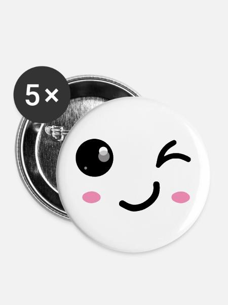 Zwinkerndes Lächeln - Buttons mittel 32 mm (5er Pack) - Weiß