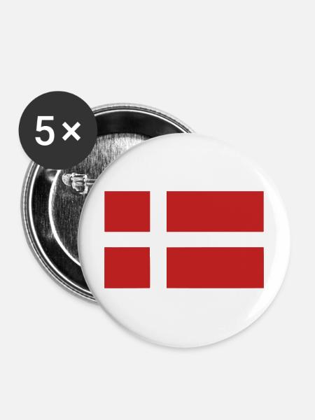 Dänemark Fahne - Buttons mittel 32 mm (5er Pack) - Weiß