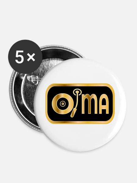 Schallplatte Musik Oma - Buttons mittel 32 mm (5er Pack) - Weiß