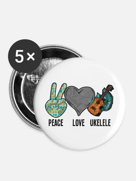 Hawaiian Ukulele Uke Peace Love - Buttons mittel 32 mm (5er Pack) - Weiß