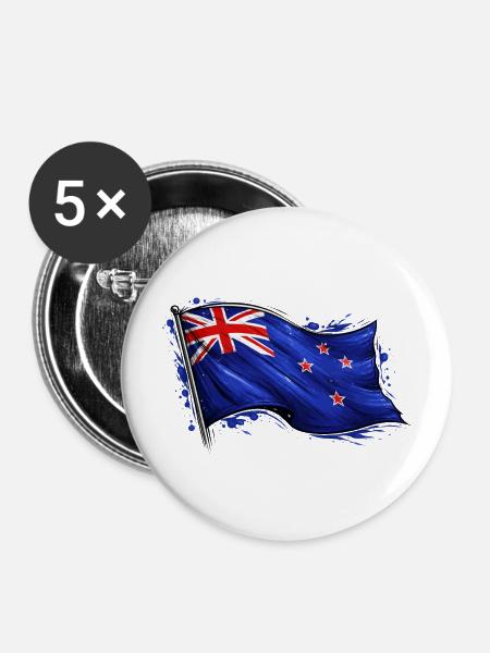 Neuseeland Fahne - Buttons mittel 32 mm (5er Pack) - Weiß