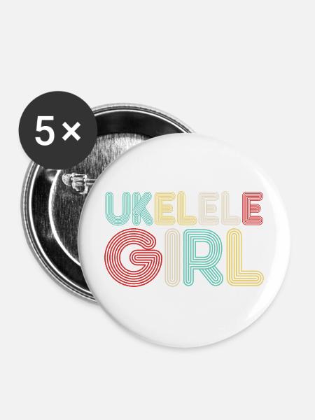 Hawaiian Ukulele Uke Retro 70s - Buttons mittel 32 mm (5er Pack) - Weiß