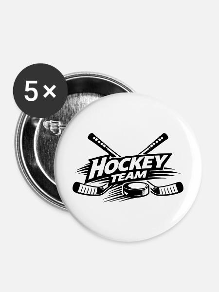 Hockey Team Schläger Puck Schwarz - Buttons mittel 32 mm (5er Pack) - Weiß