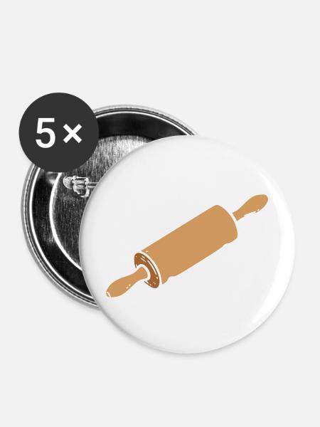 Nudelholz Einfach Symbol - Buttons mittel 32 mm (5er Pack) - Weiß