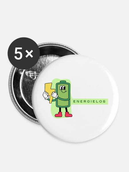 Energielos Akku Cartoon - Buttons mittel 32 mm (5er Pack) - Weiß