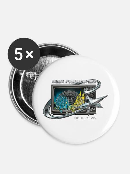 High Frequency Berlin 26 Retro Tech - Buttons mittel 32 mm (5er Pack) - Weiß