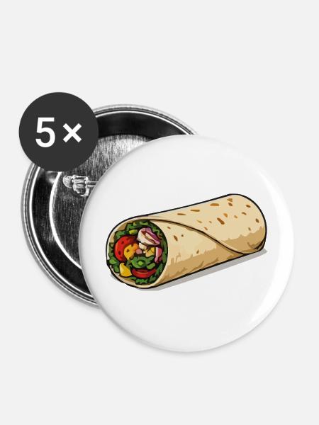 Farbintensiver Burrito-Wrap - Buttons mittel 32 mm (5er Pack) - Weiß