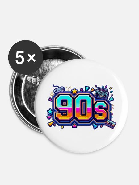 Retro 90er Neon-Pop Design - Buttons mittel 32 mm (5er Pack) - Weiß