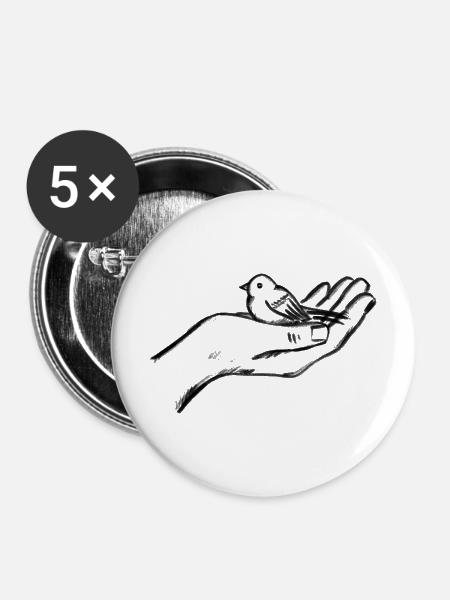 Vogel auf Handfläche - Illustration - Buttons mittel 32 mm (5er Pack) - Weiß