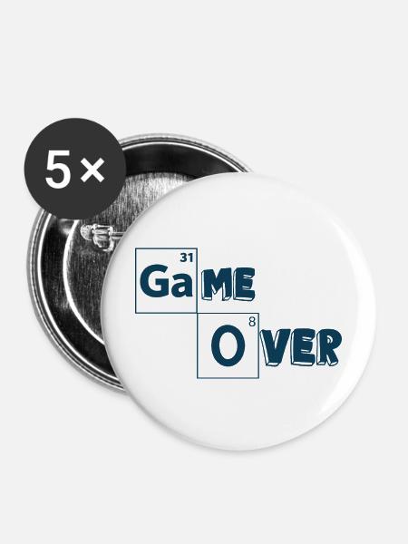 Game Over Games-Shirt - Buttons mittel 32 mm (5er Pack) - Weiß