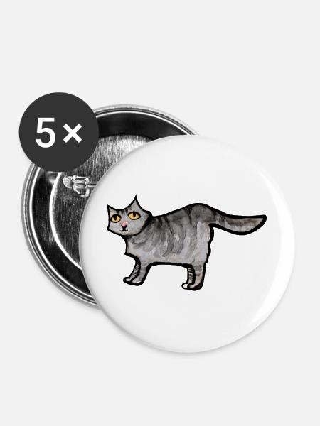 Schnurrbart-Aquarellkatze - Buttons mittel 32 mm (5er Pack) - Weiß